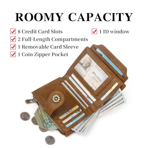Womens Wallet,RFID Blocking Wallet Women Soft Leather Bifold Wallets For Women Card Holder With Removable ID Window brown3