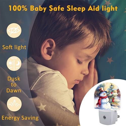 Image of Cute Snowman with Christmas Tree Night Light Plug into Wall, Winter Xmas Snowman Dusk to Dawn Night Light Plug in,0.5w Energy Saving Sleep Friendly NightLight for Kids Boys Girls Home Decor