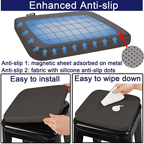 Buyue Enhanced Anti-Slip Magnetic Bar Stool Cushions Set Of 4, Luxury Pu Leather Waterproof Small Seat Cushions For Café Bistro Stackable Metal Stools (Square, Brown, 4) #TOP4