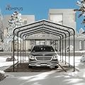 HOMPUS Outdoor Carport, 10'x20' Carport with Galvanized Steel Roof, Heavy Duty Canopy for Garage, Outdoor Garage Car Shelter Shade for Car, Grey