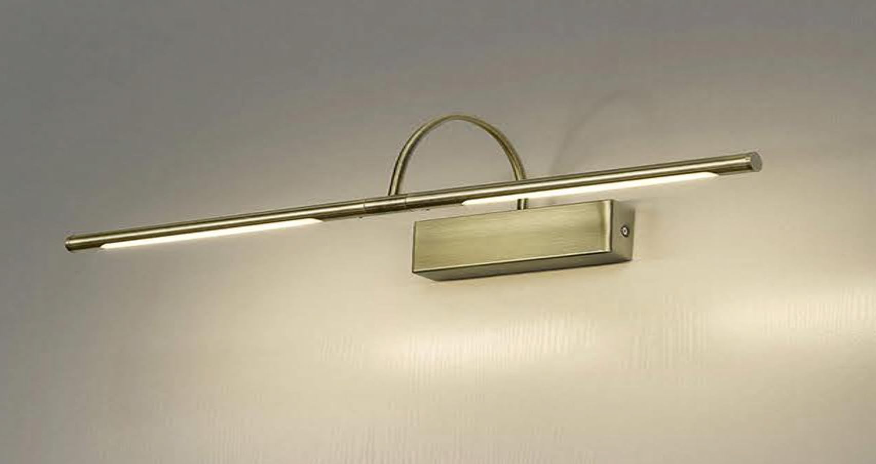 Aplique LED de pared para iluminar cuadros, espejos, 10W, luz cálida 3000K, bronce antiguo, articulado. Doble pantalla,74cm