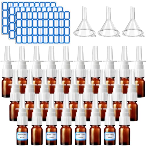 ZHWKMYP 60 Pcs Nasal Spray Bottle Glass Empty Refillable, 5ML/0.17OZ