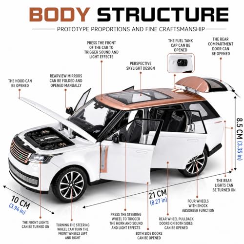 Image of Magicwand 1:24 Scale Die-Cast Rrange Rovver 2024【Large】 with 6 Openable Doors,Pull Back Action,Lights,Music【Ivory White】【Pack of 1】