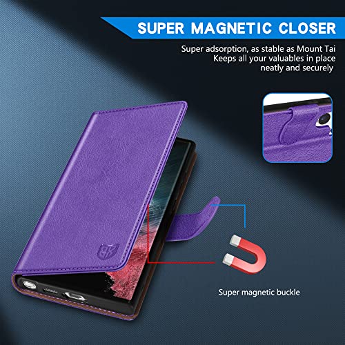 ZZXX for Galaxy S22 Ultra Wallet Case Magnetic Closure 6.8 inch,Purple - image 4