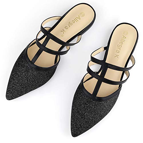 Allegra K Women's Glitter Pointed Toe Flat Mules