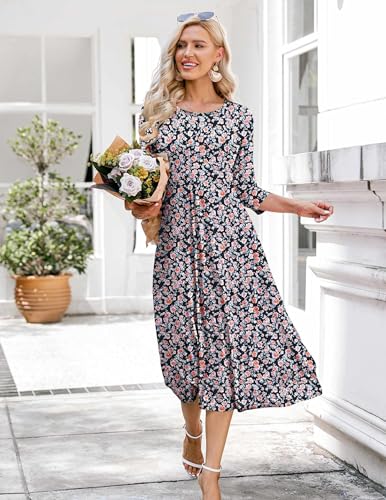 Image of HOTOUCH Women's 3 /4 Sleeve A-line and Flare Midi Long Dress