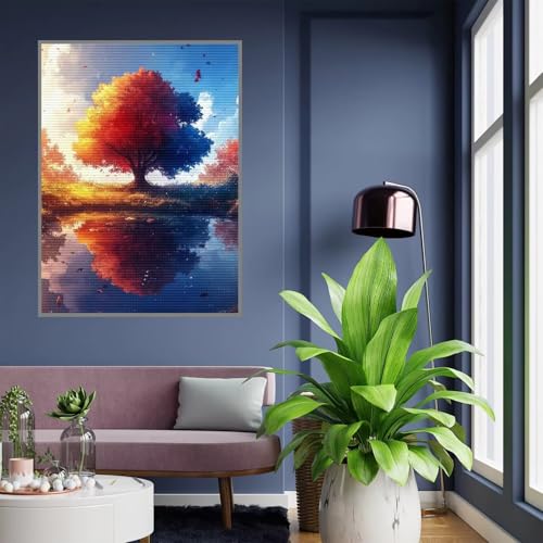 Broderie diamant arbre 5D - Activité manuelle détente pour déco maison 80x100