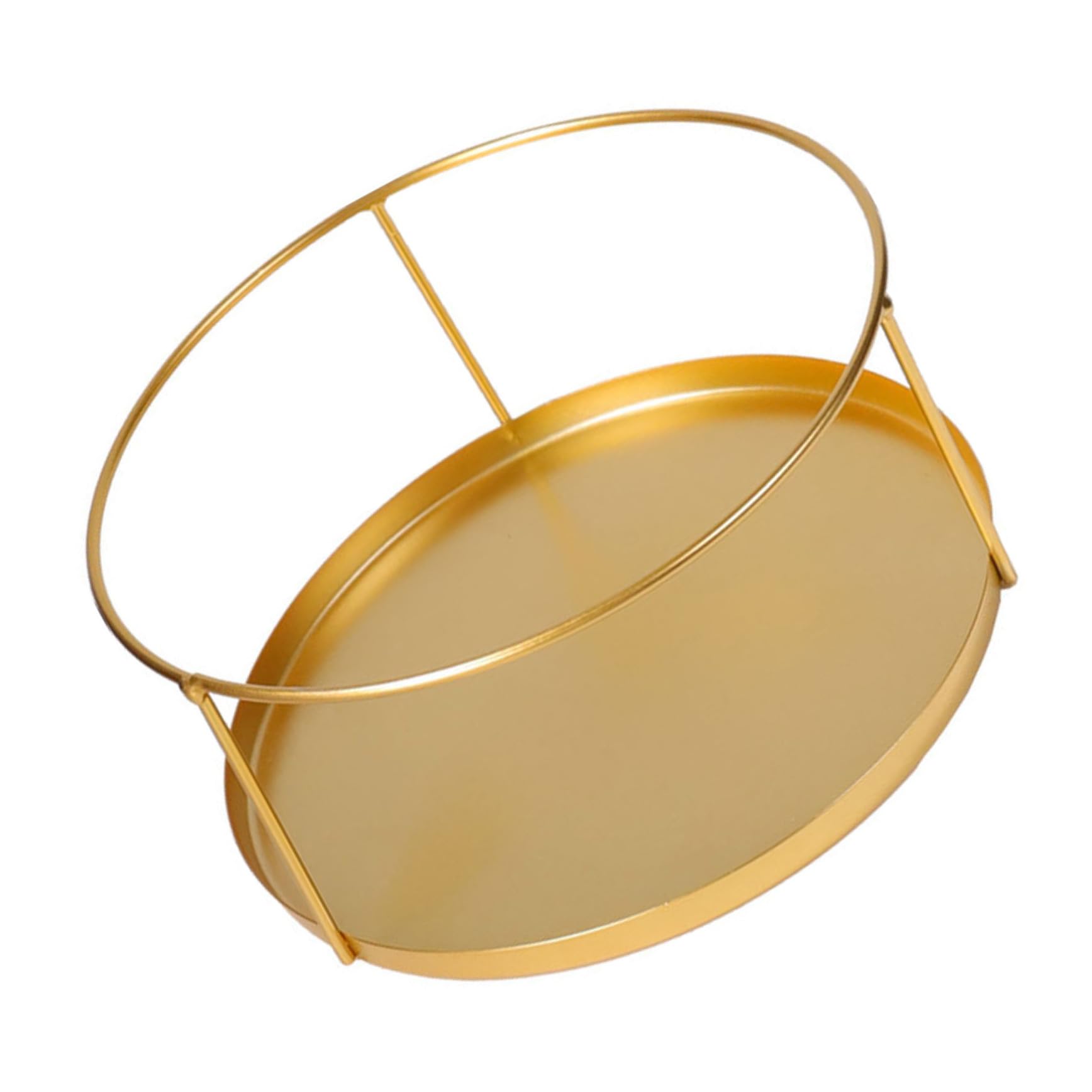 Metal Jewelry Organizer Tray Lid Round Storage Dish for Beauty Products and Accessories Gold Desktop Storage Container for