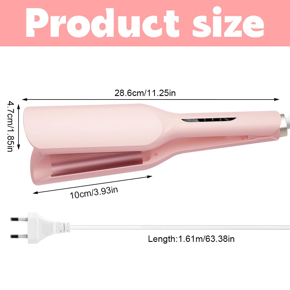 Welleneisen Für Haare, 32mm Lockenstab Große Locken, French Wave Lockenstab, 5 Einstellbare Temperaturen, V Förmiger Welleneisen Große Wellen, Mermaid Hair Waver, für Lange/Kurze Haare (Rosa)