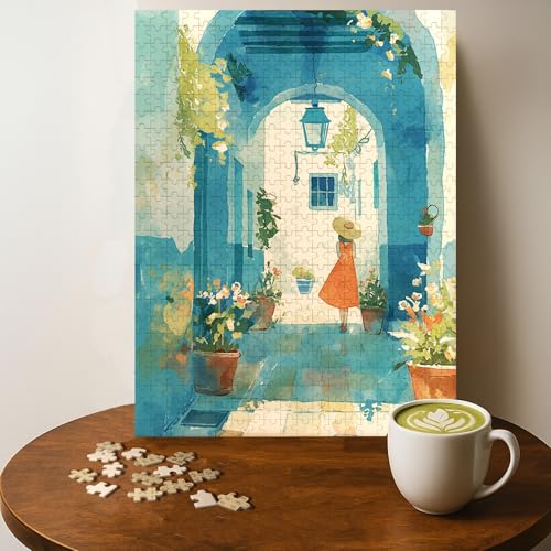 Cour marocaine aquarelle casse-tête 500 pièces 20 x 15 po