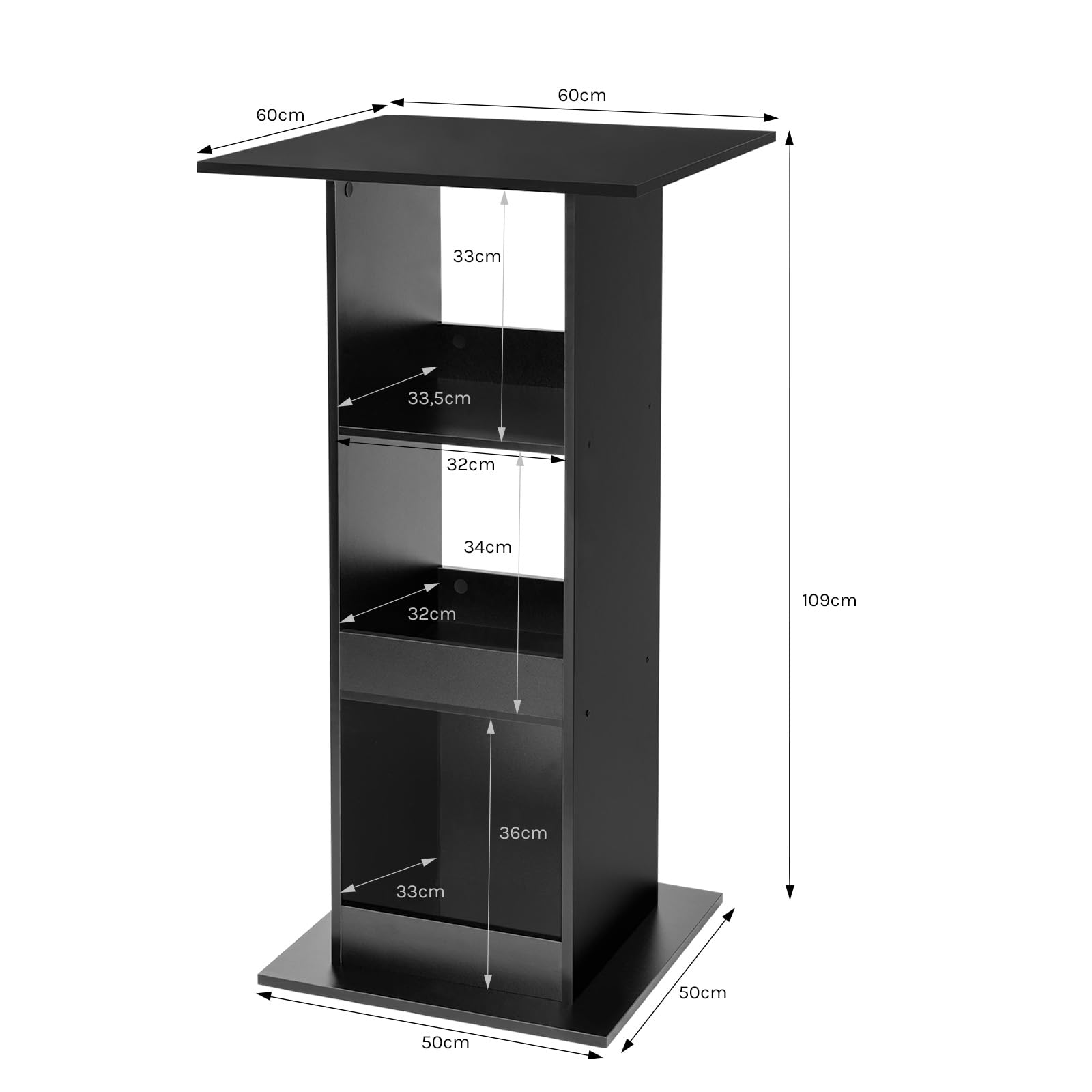 WOLTU Table de Bar Carrée avec 3 Étagères, Petite Table d'Appoint pour Salle à Manger, Cuisine, Salon, en Panneau de Bois d'Ingénerie, Noir, 60x60x109cm