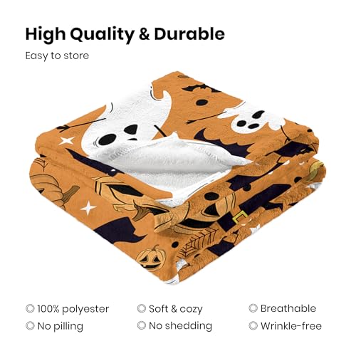 Image of Halloween Blanket for Kids, Orange Pumpkin Ghosts Fleece Throw Blanket for Halloween Decor, Soft Cozy Plush Fall Blanket for Toddlers, Fall Gifts for Boys Girls Toddlers Birthday, 40x60 Inches
