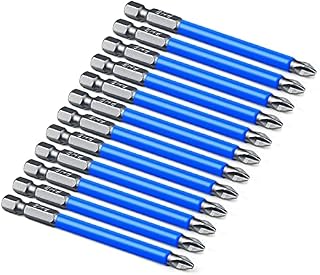 12Pcs 90mm PH2 Magnetic Screwdriver Bits Set, Non-Slip Impact Screwdriver Bits Set 1/4 Inch Hex Shank for Impact Driver Electric Screwdrivers and Drill (PH2 x 90mm)