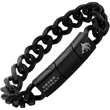 Hero Company Black Cuban Link Bracelet for Men, Alpha Wolf Bracelet