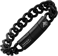 Hero Company Black Cuban Link Bracelet for Men ‘Never Retreat Alpha Wolf’ - Gifts for Father's Day - Helps Pair Veterans with a Service Dog
