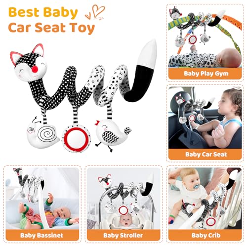 Image of FATI Car Seat Toys for Babies, Hanging Toys for Newborns, Black and White High Contrast Toy for Baby, Spiral Stroller Toys for 0-12 Months Baby - Ideal Gift