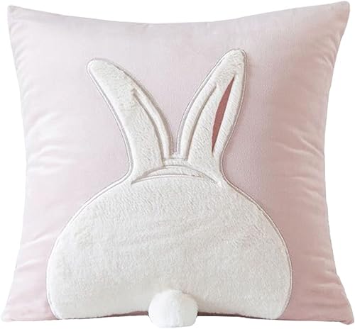 Maxpetus Bonita almohada cuadrada de conejo esponjosa (17.7 pulgadas, rosa-1)
