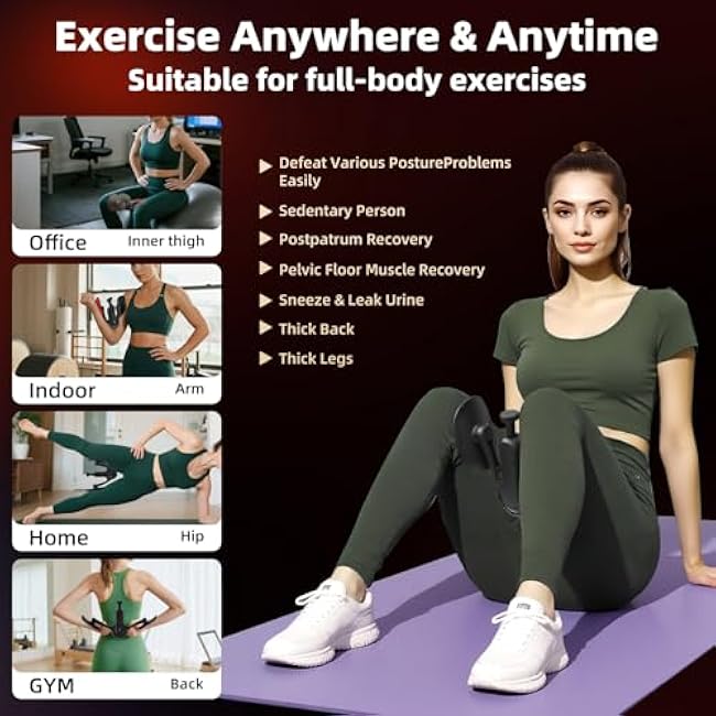 Thigh Hip Trainer Kegel Exerciser Pelvic Floor Exercise Devices Smart Display, Leg Straps & 360¡ã Inner Thigh Workout Machine Thigh Adductor Exerciser Time/Count/Calories/Reps(Red)