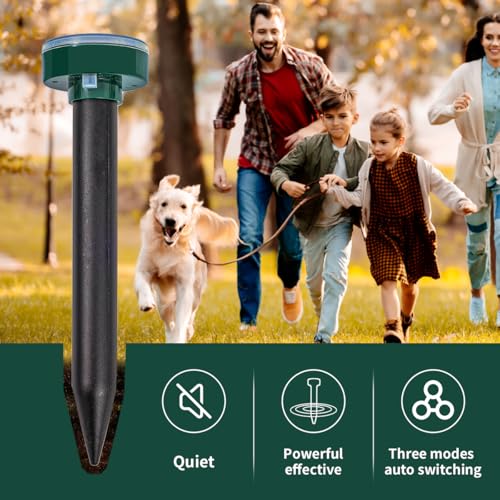 Upgrade 8GREEN Mole Repellent for lawns Gopher Repellent Ultrasonic Solar Powered Snake Repellent Deterrent Mole Repeller Vole Repellent Outdoor Lawns Garden Yard All Pests Sonic Spikes Stakes Chaser - 7