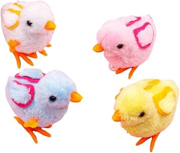 4 Pcs Wind-Up Jumping Chicks & Hopping Bunnies Toys with Wings for Kids Easter Egg & Goody Bag Fillers, Toddler Party Favors, and Gifts