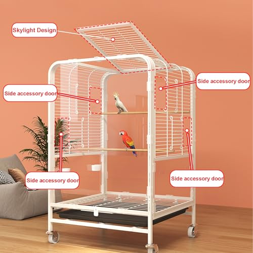 Jaula grande para pájaros de interior con ruedas y soporte de percha para loros y cacatúas