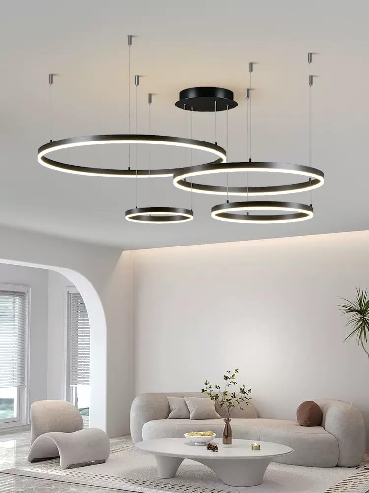 Nowoczesne żyrandole LED Lichtsse z kryształowymi pierścieniami, lampa wisząca z regulacją wysokości, LED, sufitowa, do sypialni, jadalni, salonu, kuchni, wyspy kuchennej, możliwość ściemniana 3000K
