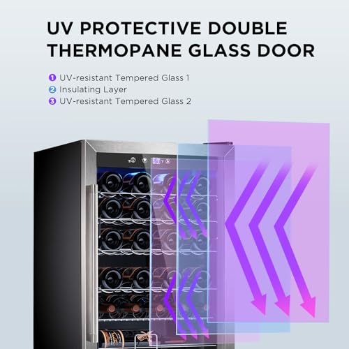 Image of Electactic 4.4 Cu.ft Wine Cooler Refrigerator, 37 Bottle Freestanding Cabinet Wine Cellars, Wine Fridge with Glass Door for Home Use, Protecting Your Reds, Silver