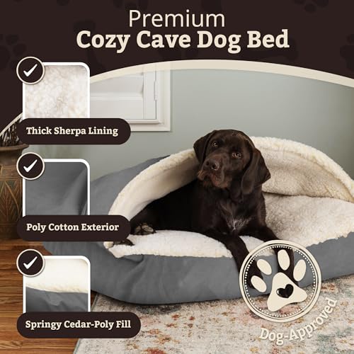 Image of Snoozer Rectangle Cozy Cave Dog Bed, Hooded Dog Bed, Heather Gray (XL)