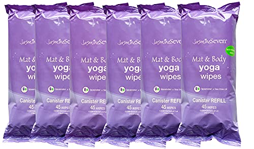 Yoga Mat Wipes for Mat and Body - REFILLs (ECO with less plastic)- CASE of 6 - Natural Lavender and Tea Tree - by Jasmine Seven