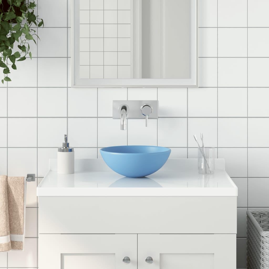 Lavabo de cerámica azul claro, redondo, 280 mm de diámetro, 100 mm de altura, con desagüe de 45 mm sin rebosadero, para baño, invitados, inodoro, sanitario, diseño moderno