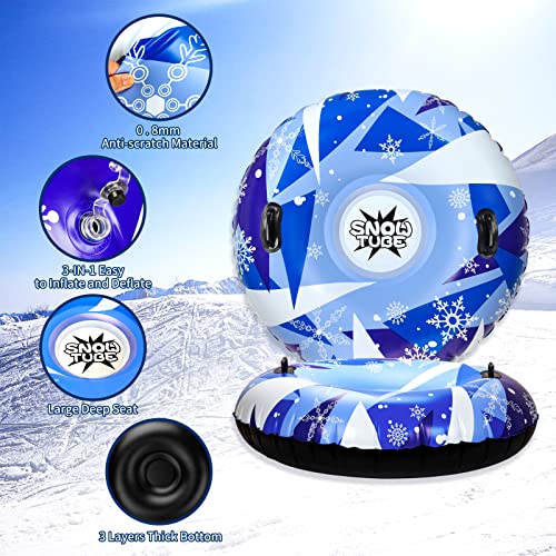 Snow Tube Sleds For Kids Adults - Qwakay Snow Sledding Heavy Duty With Towable Rope - 47 Inch Large Inflatable Tubes Sled For Winter Outdoor Sport #TOP4