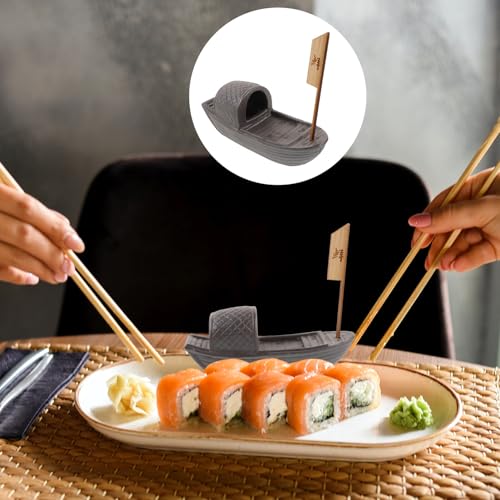 Plato decorativo para sushi Ipetboom de cerámica y madera miniatura 6