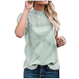 Womens Lace Patchwork Flare Ruffles Short Sleeve/Sleeveless Cute Floral Tee Shirt Blouse Top Tunic D Green