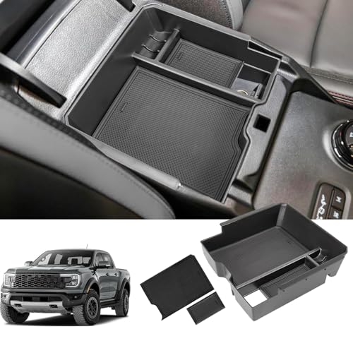 Gah Ranger Raptor Center Console Organizer Tray compatible with Ford Ranger 2024 2025 Center Armrest Glove for Ranger Insert Secondary Storage Box Container Accessories(Electric Handbrake Version)