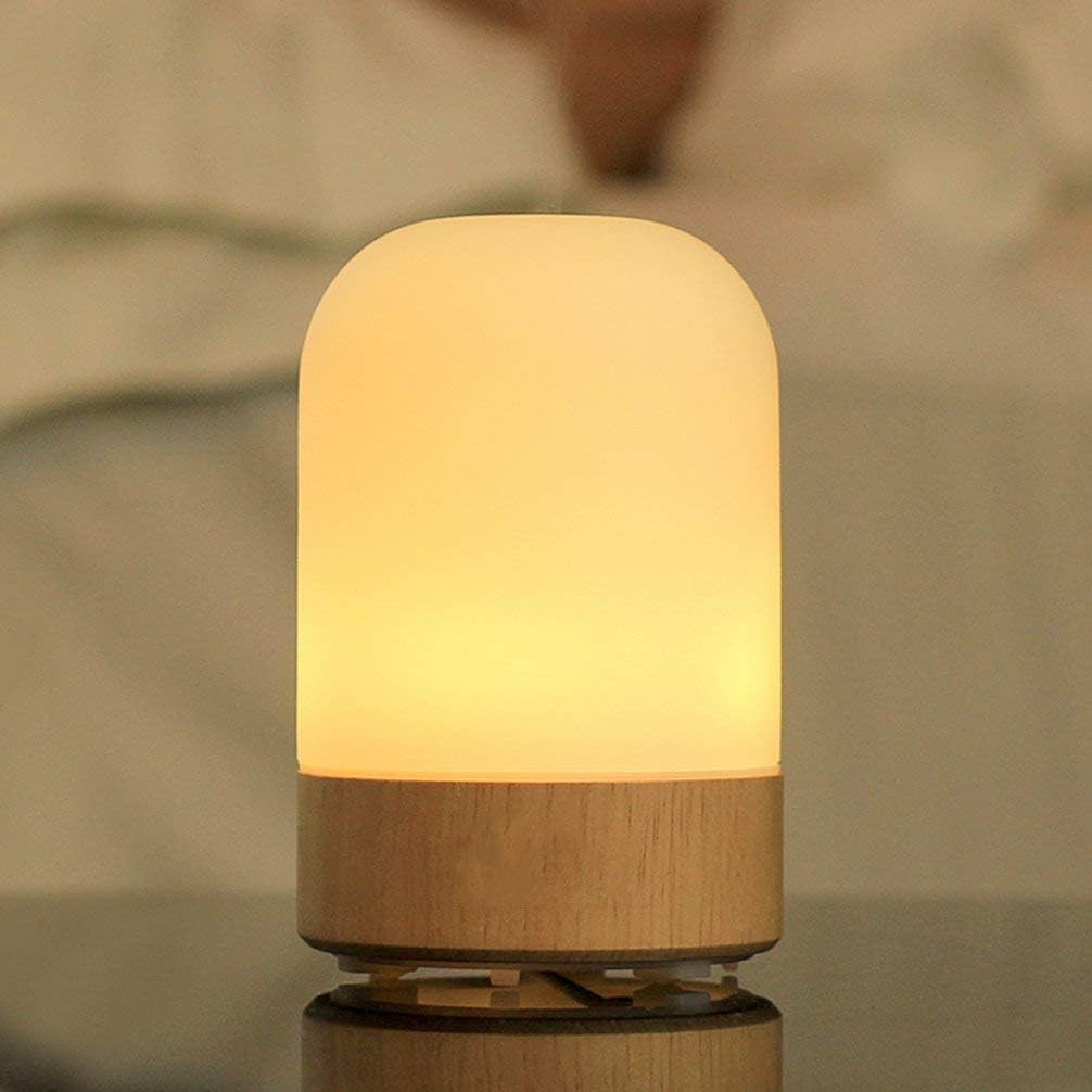 Venere Essential Oil Diffuser 100ml Ultrasonic Cool Mist Humidifier Real Wood Base and Glass Cover, No Beep Sound Single Warm LED Auto Shut-off Aroma Atomizer Aromatherapy Air Purifier for Home Office