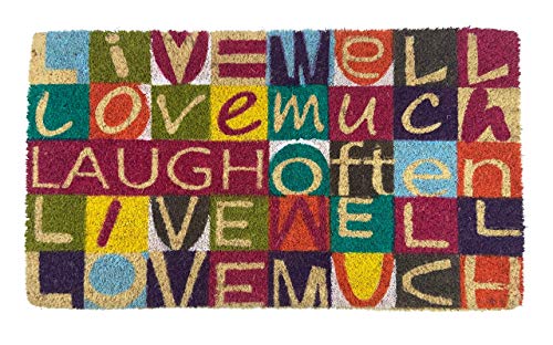 LucaHome - Felpudo de Coco Natural 70x40 con Base Antideslizante, Felpudo de Coco Divertido Live Well Love Much, Felpudo Absorbente Entrada casa, Ideal para Puerta Exterior o Pasillo