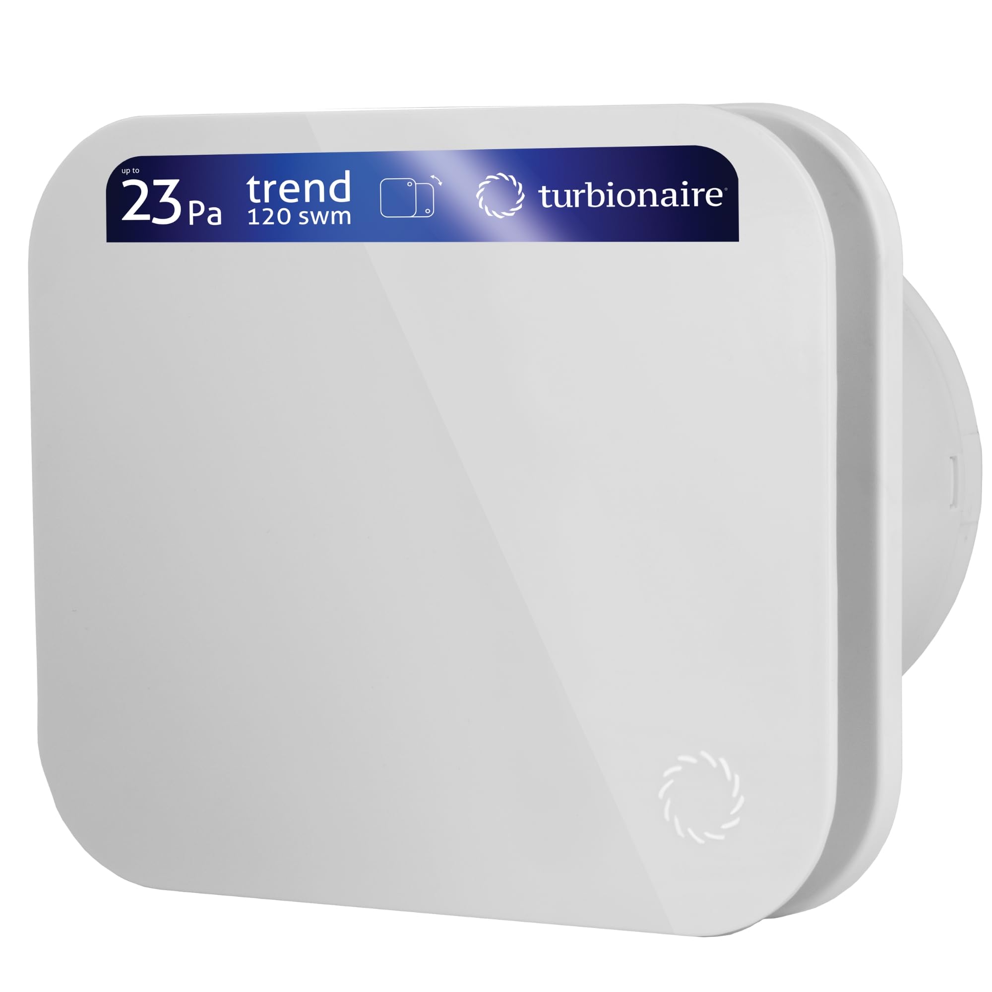 Turbionaire TREND 120 SWM Extractor, Extracción, Ventilación para Baño, Cocina, Pared/Techo, Panel Frontal Blanco Mate, 120 mm, Amortiguador Antirretorno, Silencioso, IPX4, Aspiration perimetral