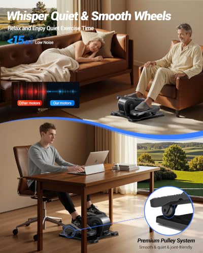 Image of Under Desk Elliptical Machine Seated Pedal Exerciser | Quiet Leg Exerciser While Sitting, Mini Portable Leg Exercise Machine with Remote, Adjustable 12-Speeds, Manual & Auto Mode
