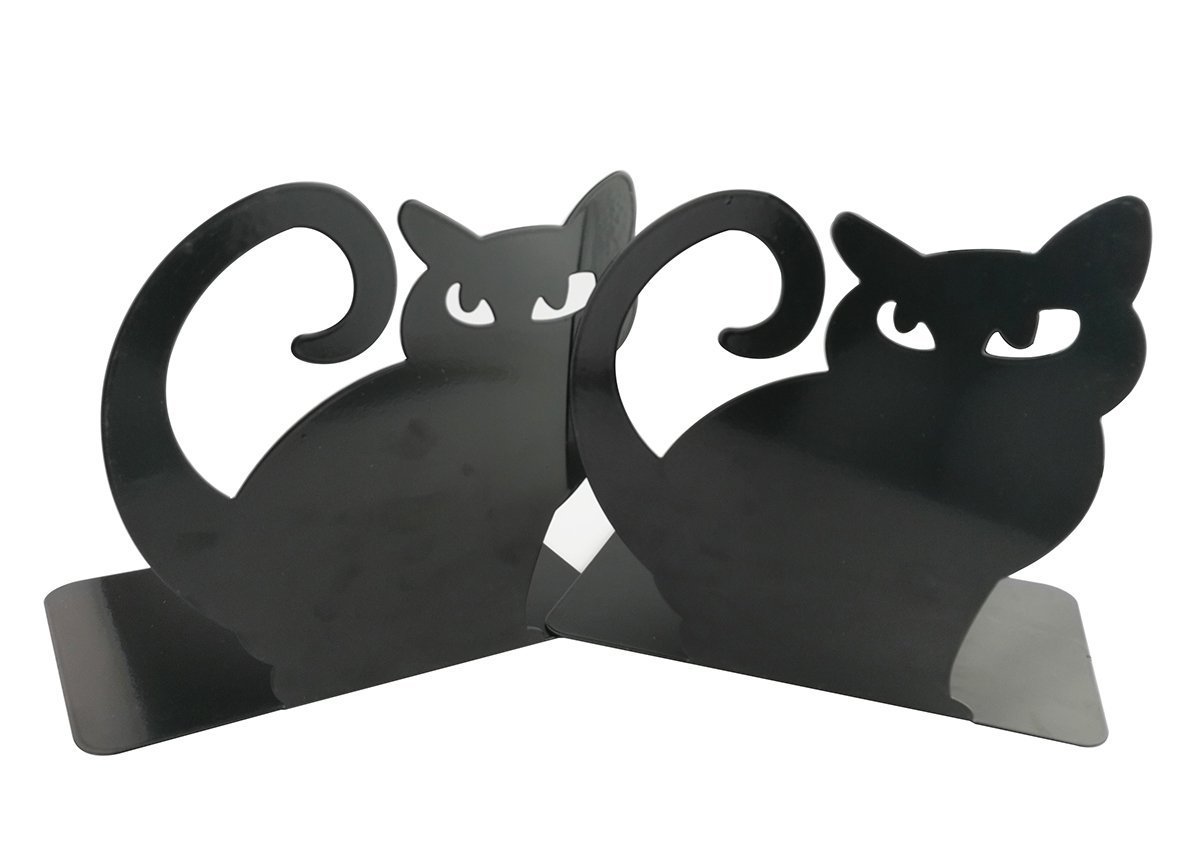 Set di 2 reggilibri decorativi a forma di gatto in metallo Nero