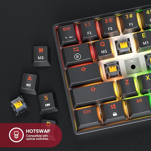 GK61 Mechanical Gaming Keyboard - 62 keys Multi Color RGB Illuminated LED Backlit Wired Programmable for PC/Mac Gamer - ISO UK Layout (Gateron Optical Yellow, Black) - Image 5