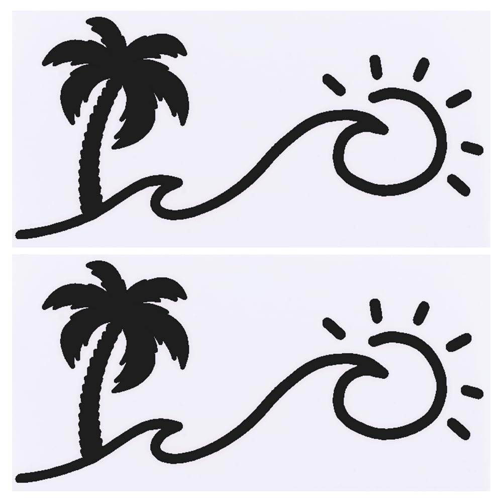 GORGECRAFT 4 Sheets Sunset Graphics & Decals Sun and Wave Decal Beach Life Car Sticker Waterproof Coconut Tree Palm Trees with Sun Car Decorative Decals for Trucks Walls Laptop, Black
