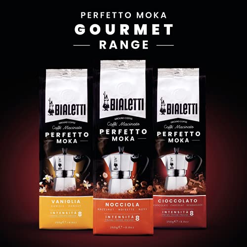 Bialetti - Perfetto Moka Cioccolato: Gemahlener Kaffee mit mittlerer Röstung, Schokoladenaroma, 250g, Beutel mit Aromaventil