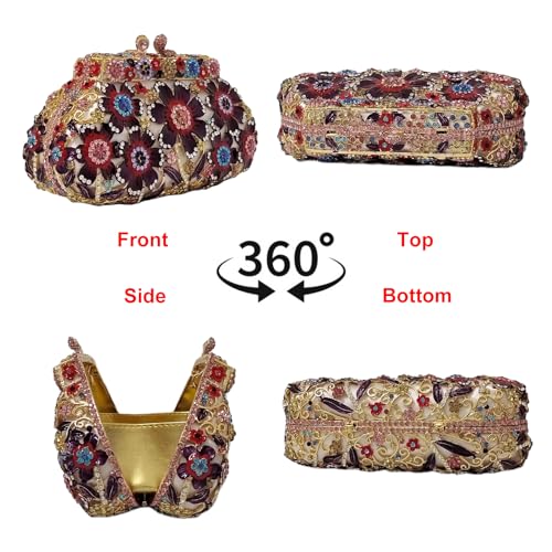 Image of Fancy Vintage Flower Rhinestone Clutch Multicolor Floral Crystal Evening Bag Purse Wedding Cocktail Bag