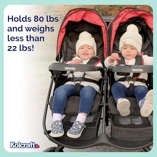Image of Kolcraft Baby Infant and Toddler Double Stroller Side-by-Side - Lightweight, Reclining Seats, Compact Fold