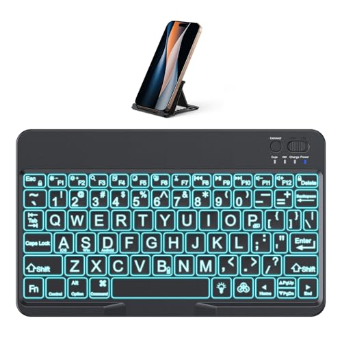 OMOTON Large Print Bluetooth Keyboard for iPad iPhone Windows Tablets - 7 - Color Backlit with Enlarged Keycaps, Rechargeable Wireless Keyboard for iPad 10th/9/8/7, iPad Pro Air Mini etc