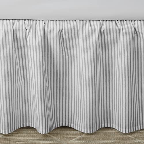 Image of Laura Ashley - Twin Size Ruffled Bed Skirt, Lightweight Cotton Bedding with 14.5 inch Drop & Smooth Hand Feel, College Dorm Room Essentials (Ticking Stripe Grey)