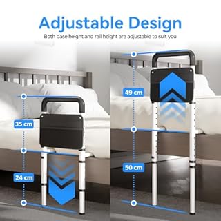 Josmimic Sponda letto anziani regolabile in altezza con manico antiscivolo e custodia – Sbarra letto anziani anticaduta, supporto e ausilio per alzarsi dal letto