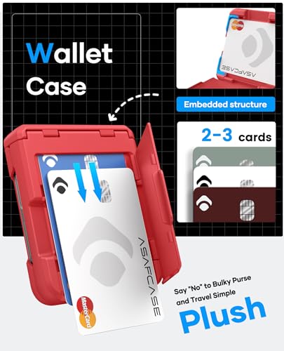 Image of ASAFCASE for Samsung Galaxy Z Flip 7 Case with Card Holder (3 Cards), Red | Rugged Hinge Protection, Outer Screen Protector, Shockproof Durable Phone Protective Cover Wallet Case for Galaxy Z Flip 7