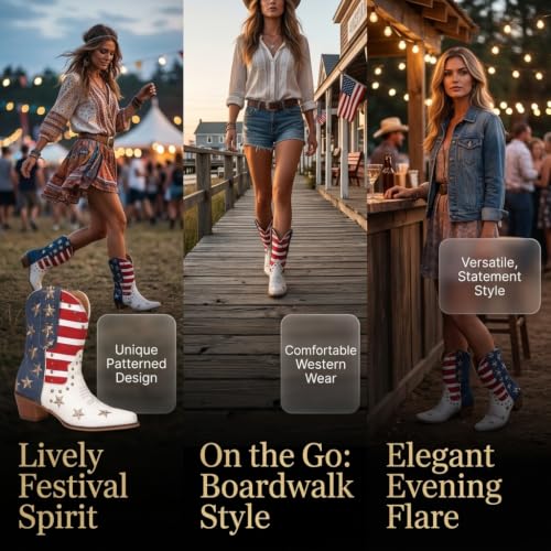 NICO×ASH American Flag Women's Western Boots Patriotic Boots (White,9) by NICO×ASH - Used condition - Image 3