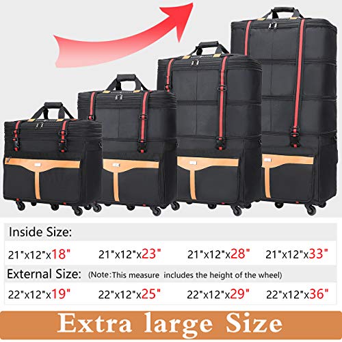 Ailouis 36 Inch Expandable Extra Large (XXL) Wheeled Travel Duffel Luggage Bag (Black B)
